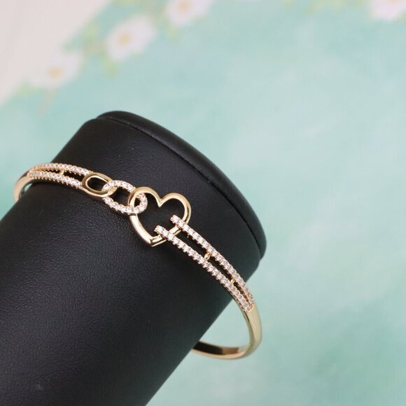 Romantic Rose Gold Heart Link Bangle with Crystal Detailing, XPBL0570 - Picture 8 of 12